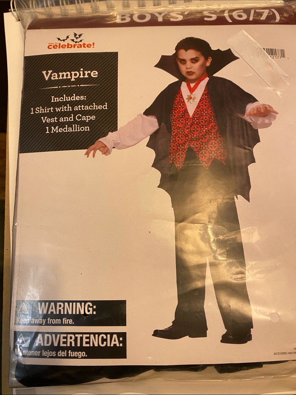 Celebrate! Boys' Vampire Costume in Black and Red with Medallion